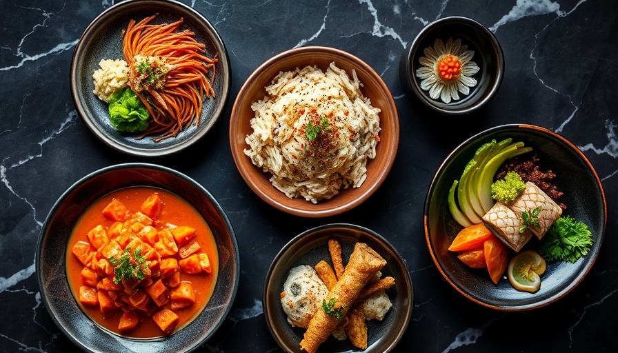 Elegant Japanese dishes at Austin proper Kappo Kappo restaurant on marble.