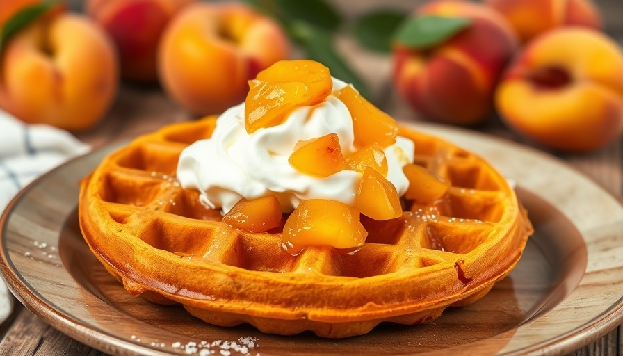 Sweet potato waffles recipe with toppings on a rustic plate.