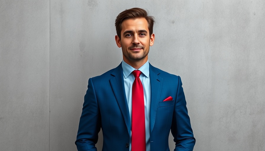Businessman in blue suit and red tie, Houston business news.