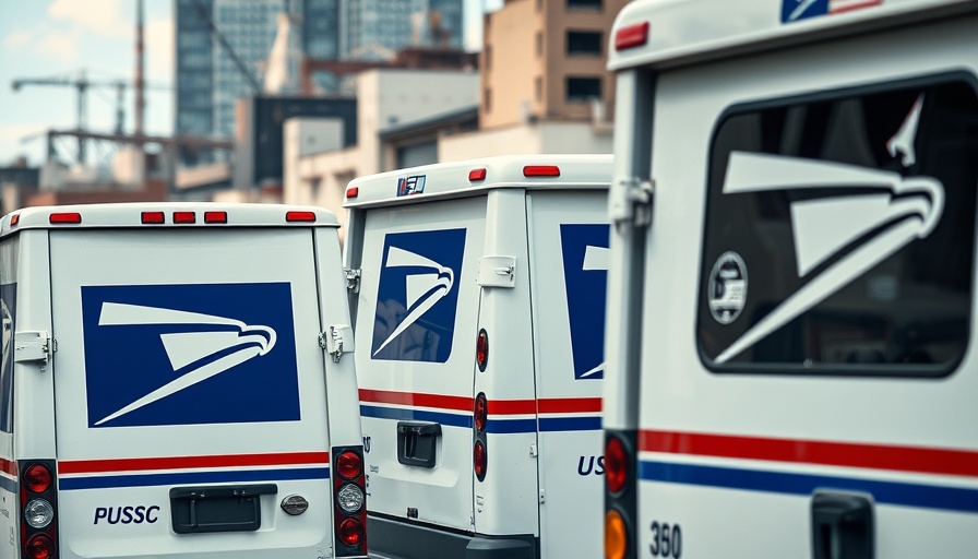 Close-up of USPS logos on trucks highlighting postal services.