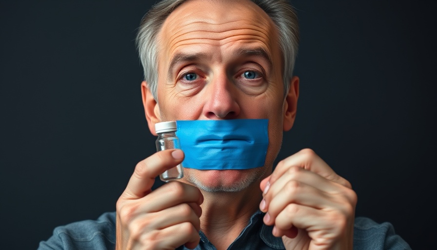 Conceptual image illustrating hidden concerns about vaccinations with a man silenced.