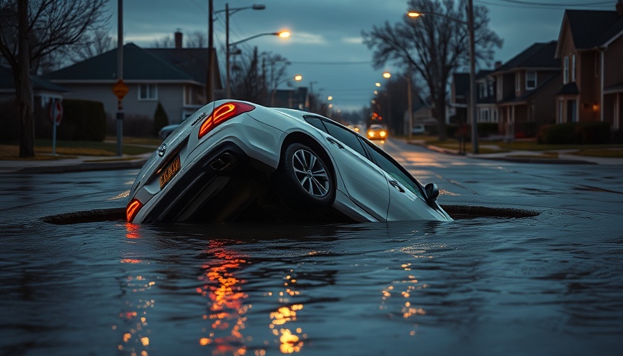 Car in water-filled sinkhole from infrastructure collapse in Houston.