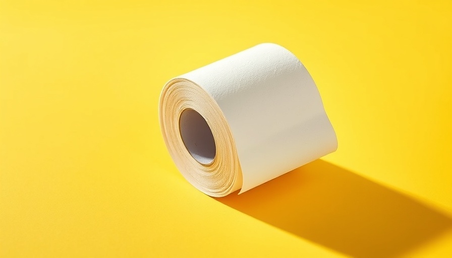 Unfurled toilet paper roll on yellow background symbolizing relief.