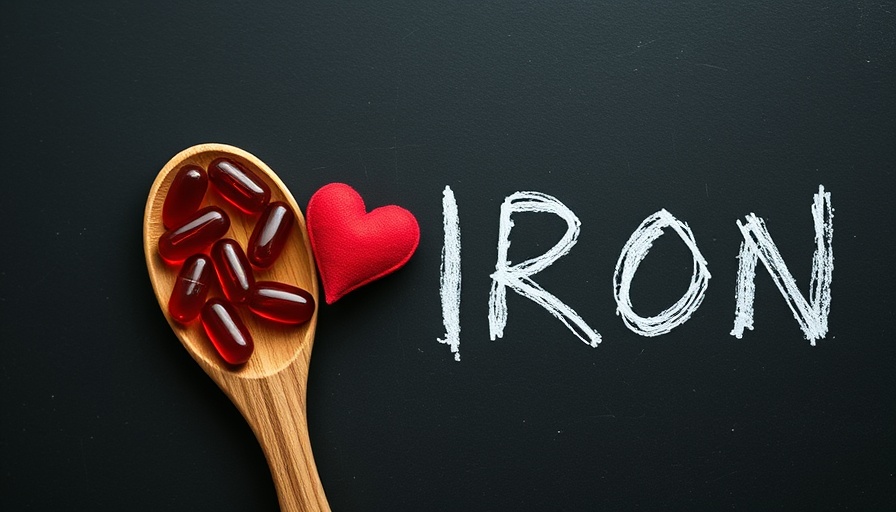 Signs and Treatments for Iron Deficiency: Iron pills on spoon next to heart.
