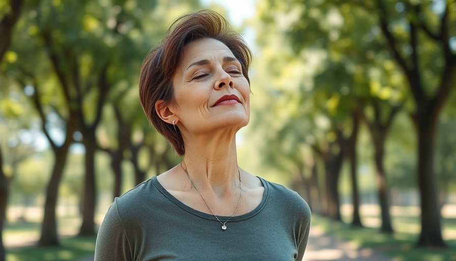 Middle-aged woman embracing healthy lifestyle habits in nature.