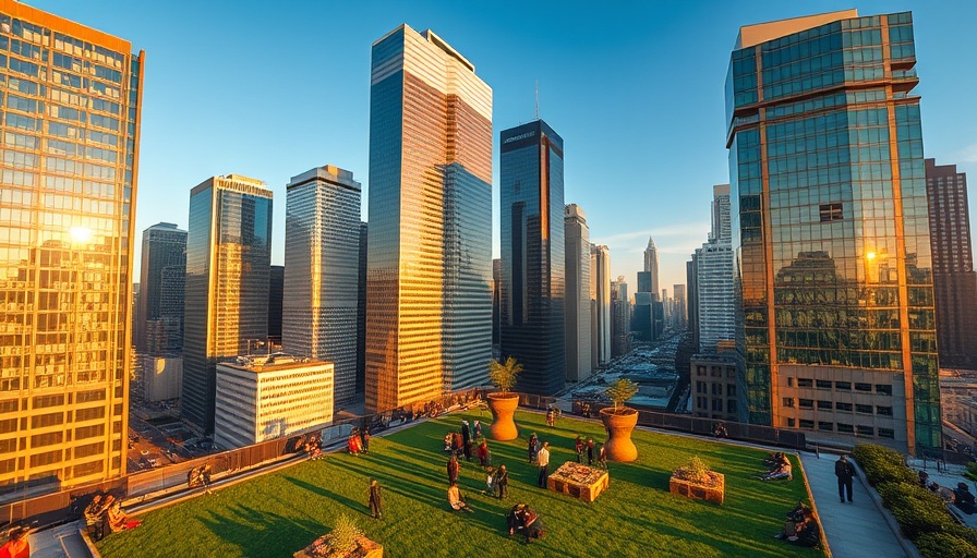 Houston skyline at sunset with rooftop park, perfect for entertainment guide.
