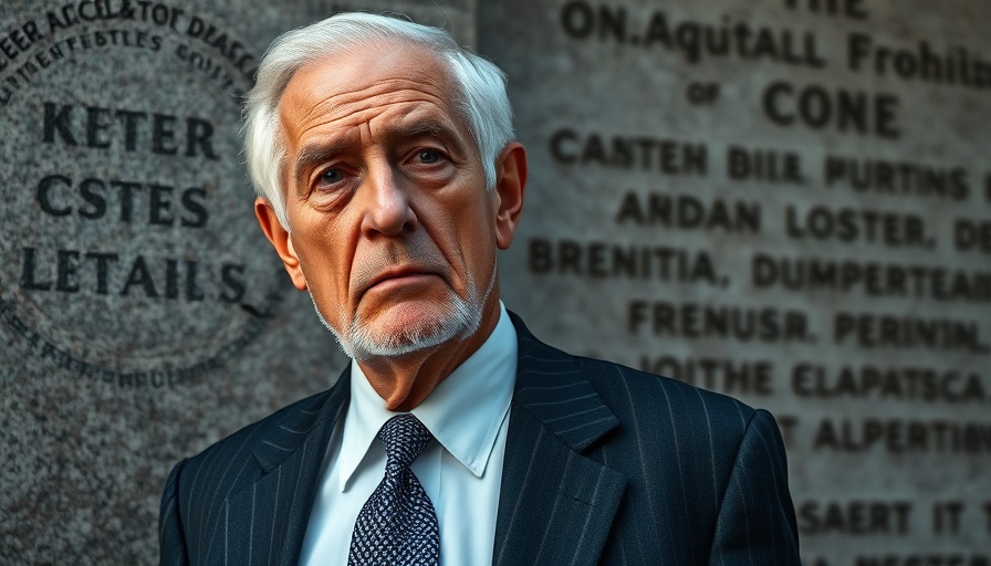 Elderly man in suit, serious, near engraved stone; response to rising antisemitism.