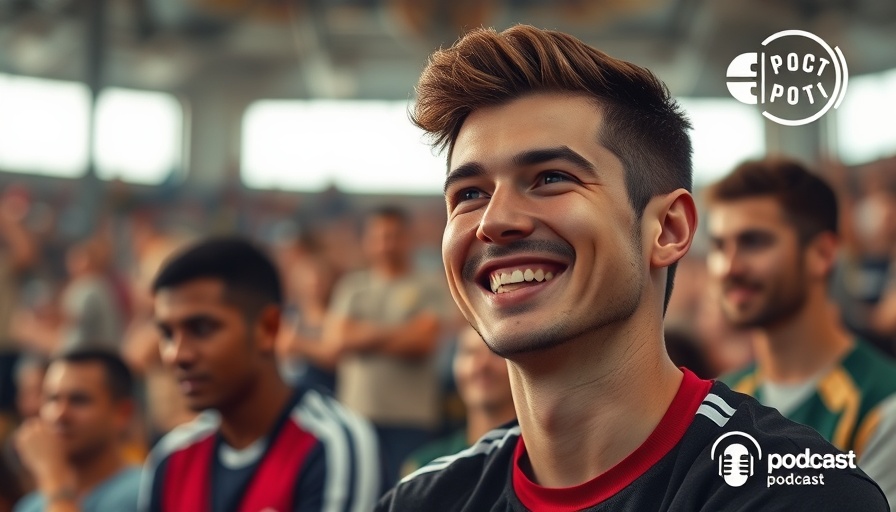 Smiling young man near mic, Ole Miss football theme.