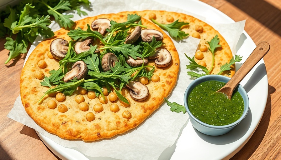 Mediterranean chickpea flatbread with arugula and mushrooms, Mediterranean diet