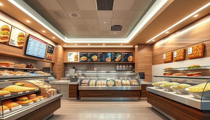 Modern sandwich shop interior with digital menu displays.
