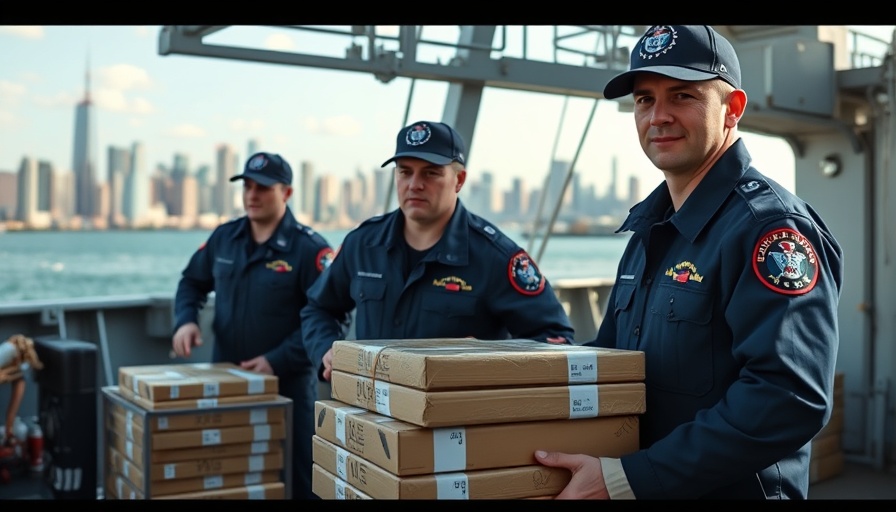 Coast Guard officers conducting a drug bust on a ship deck