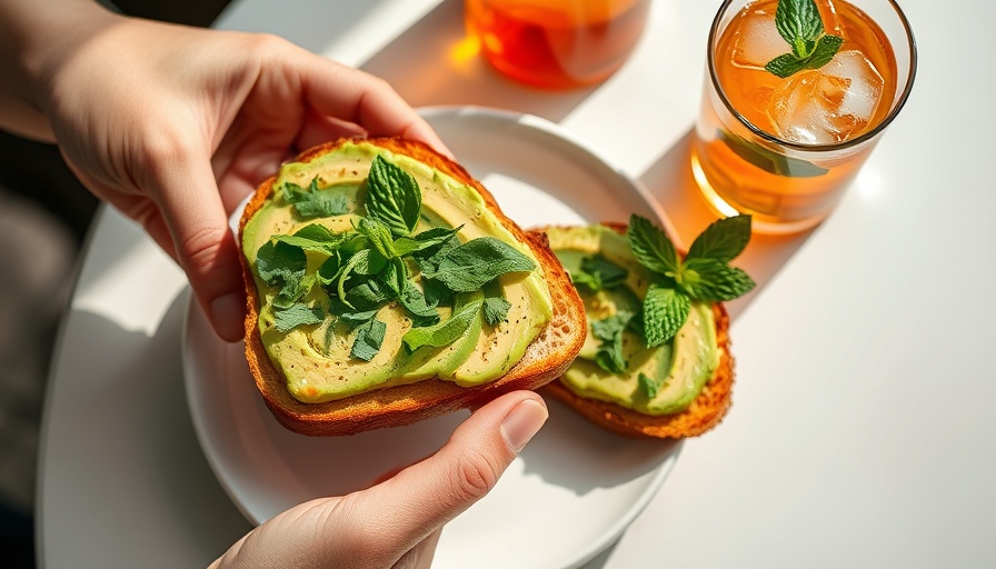 Avocado toast and drink on table at Mirador, bright and fresh.