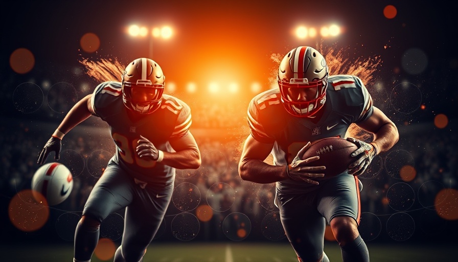 Dynamic NFL news graphic with focused football players.
