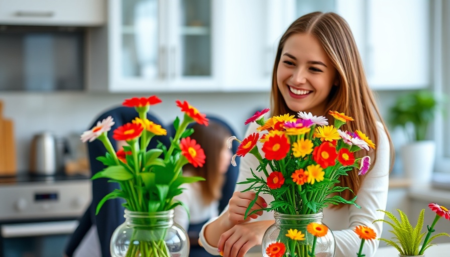 Woman arranging LEGO flowers, showcasing growth in LEGO sales 2025.