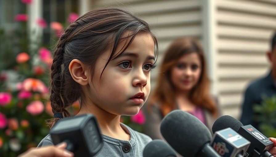 Young girl talks to reporters about school shooting, outdoor setting