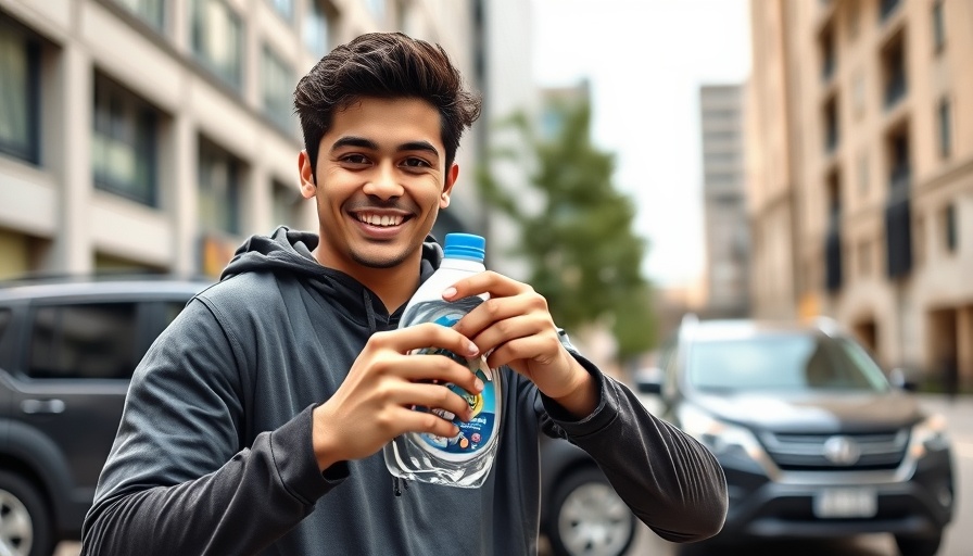Young athlete highlights the importance of cleanliness in sports by holding detergent.