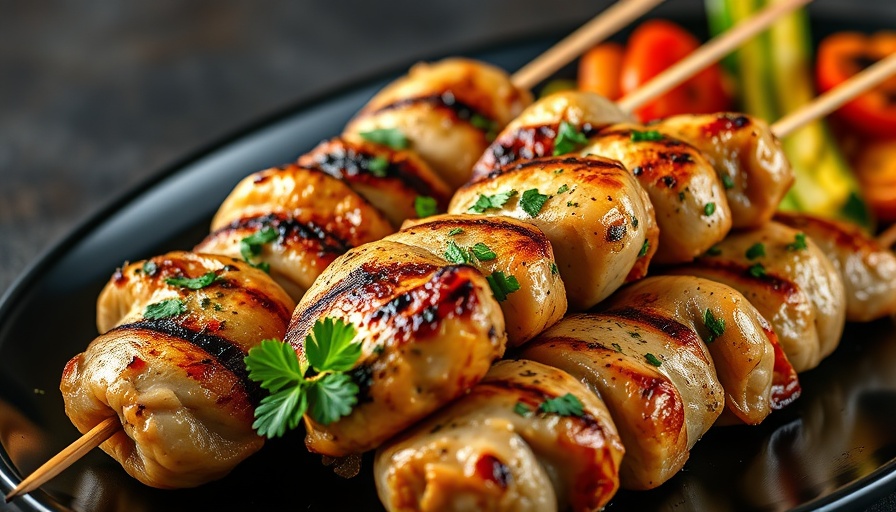 Delicious grilled chicken skewers, Middle Eastern cuisine in Dallas.