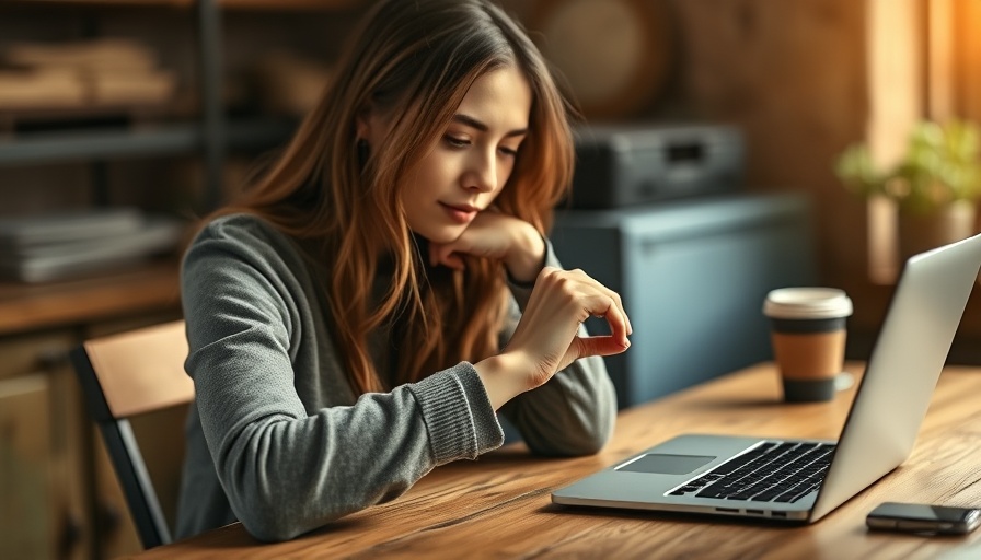 Woman practicing wrist exercises for carpal tunnel syndrome at desk