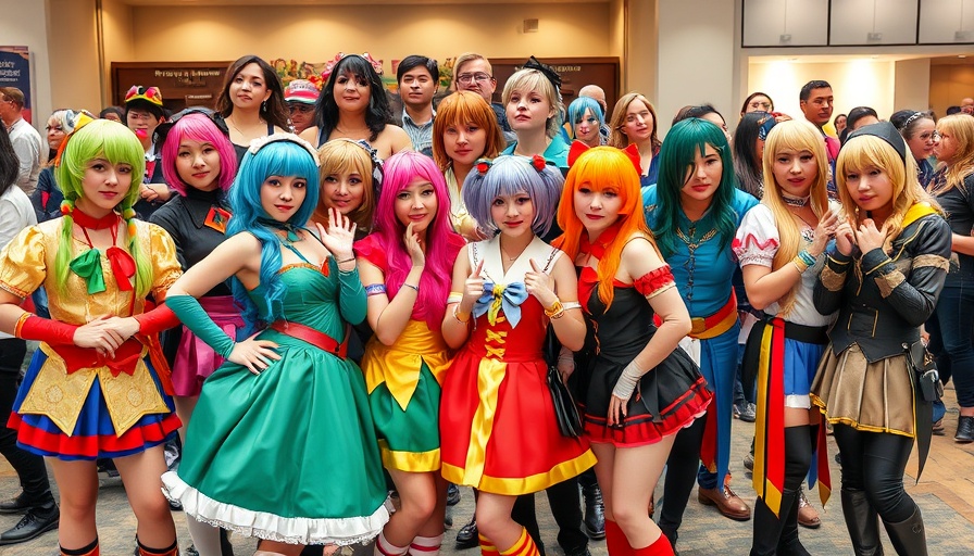 Diverse group in cosplay at San Antonio cultural event, indoor setting.