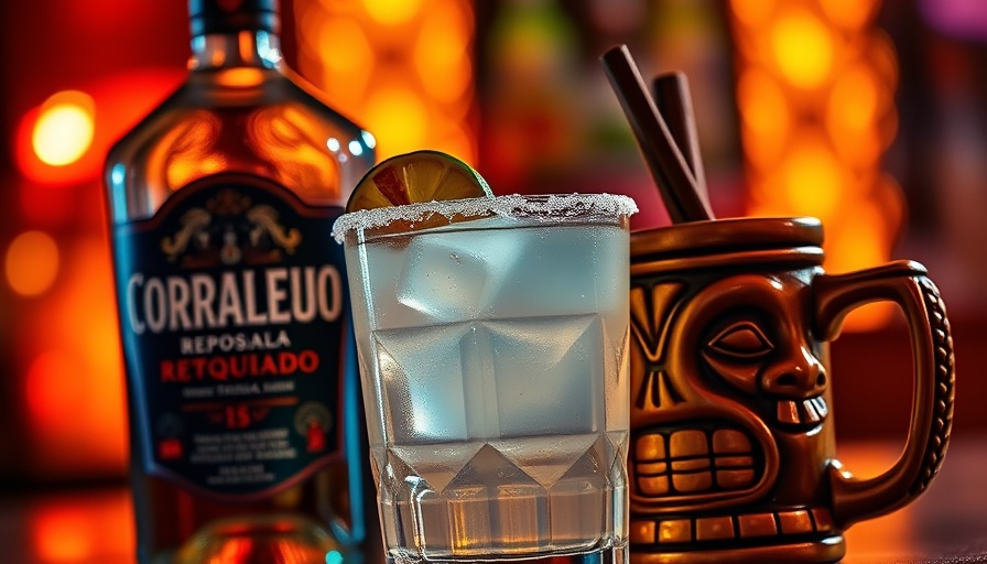 Artistic tequila cocktails for Labor Day, featuring Corralejo bottle and cocktail.