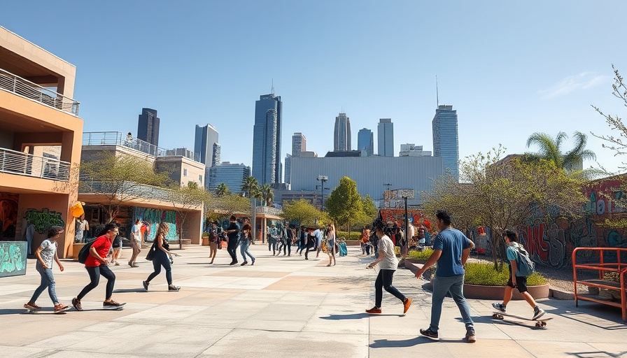 Lively scene at Urban Youth Park Cedar Park 2025 with teens skating.