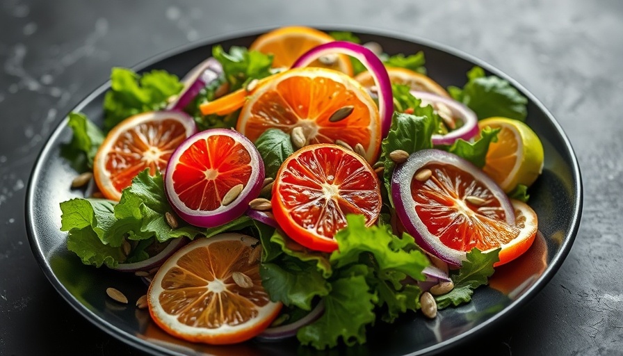 Fresh vibrant salad with greens and citrus slices for dinner