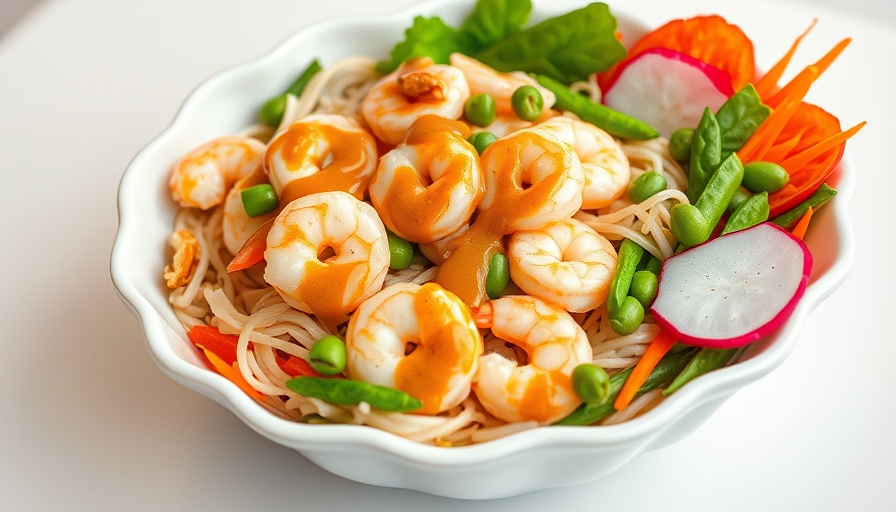 Spicy Peanut Shrimp Salad Recipe displayed vibrantly in a bowl.