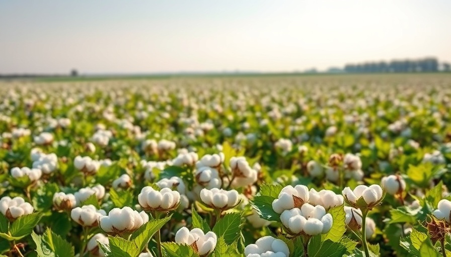 Cotton field and bales under blue sky, depicting cotton prices decline.