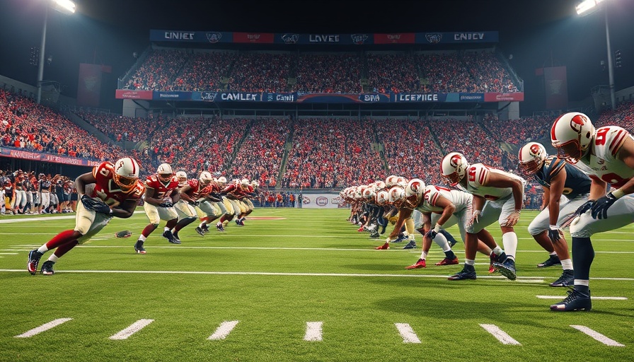 College football teams in an intense match with strategic play lines.