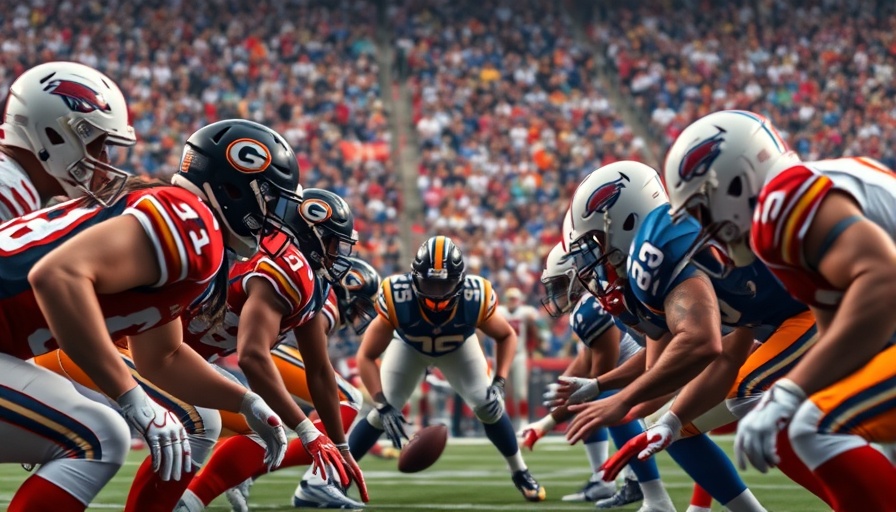 Exciting college football game action with players ready to play.