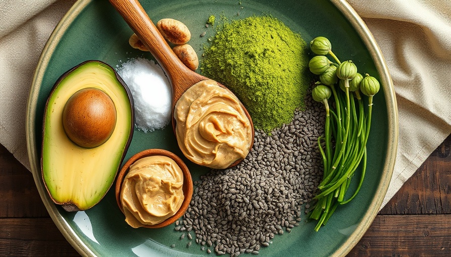 Nourishing foods on a ceramic plate for healthy skin diet.