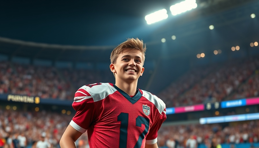 Excited football player leaving the field under stadium lights, NFL news.