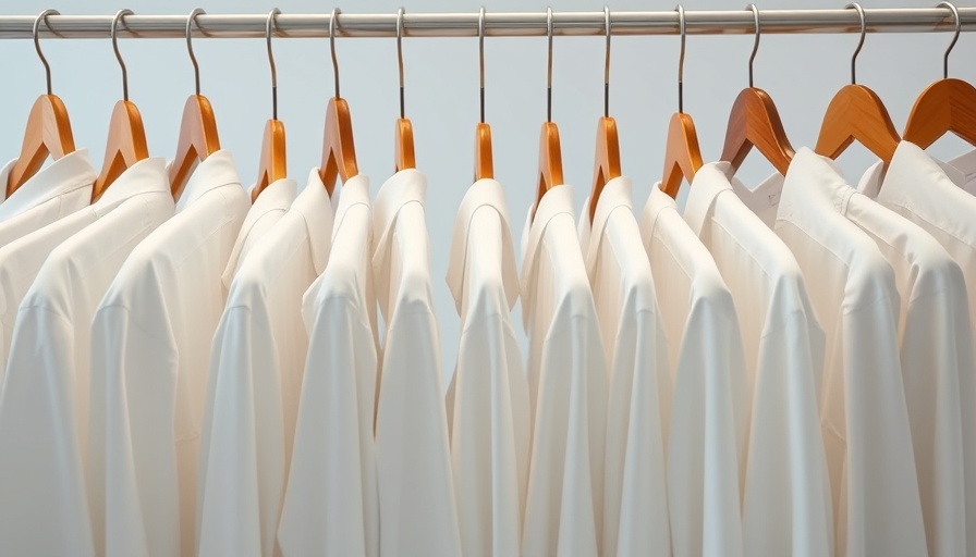 White shirts on hangers organized neatly.