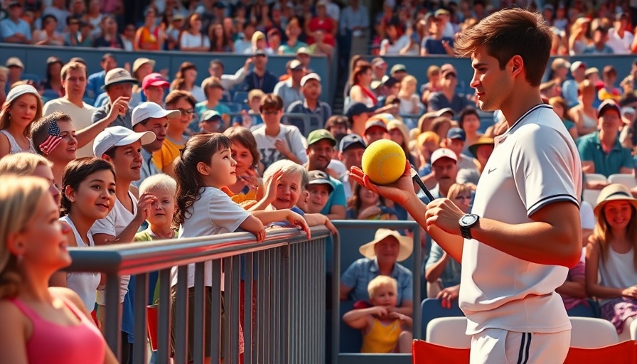 US Open crowd scene with child reaching for hat at tennis match.