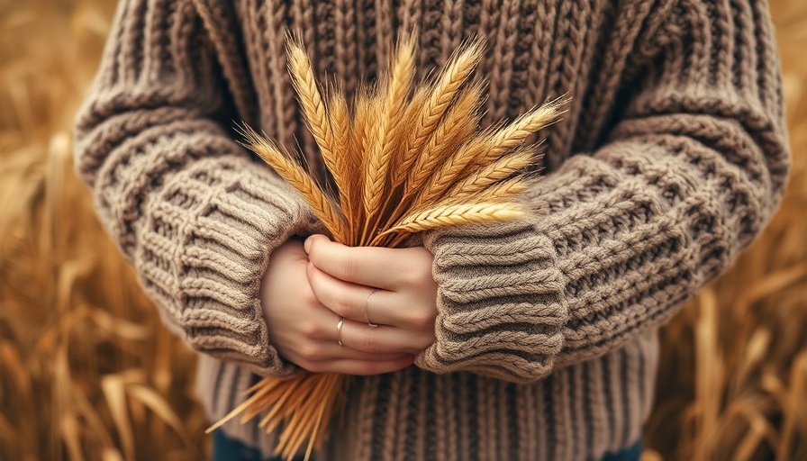 Cozy autumn setting with dried wheat and knitwear showcasing health and wellness strategies for autumn.