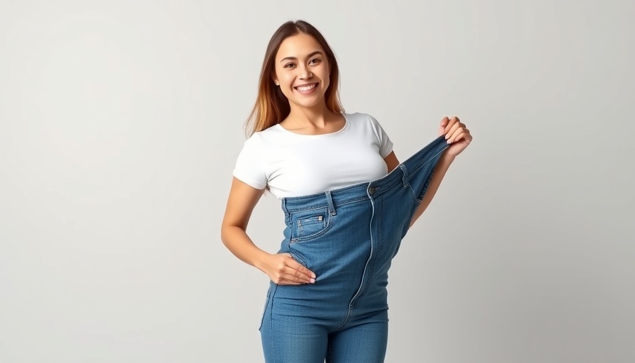 4-in-1 breakthrough for lasting weight loss illustrated by a smiling woman in oversized jeans.