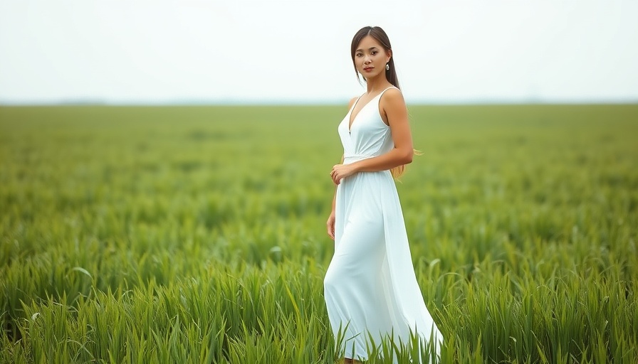 Woman in white dress standing confidently in grassy field, Austin lifestyle pop-up events.