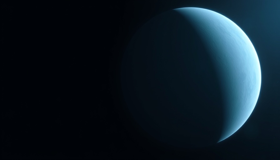 29th moon orbiting Uranus depicted as pale blue sphere in space.