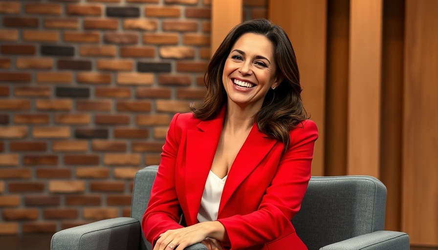 Black representation in TV documentary: Woman in red blazer smiling on show set.
