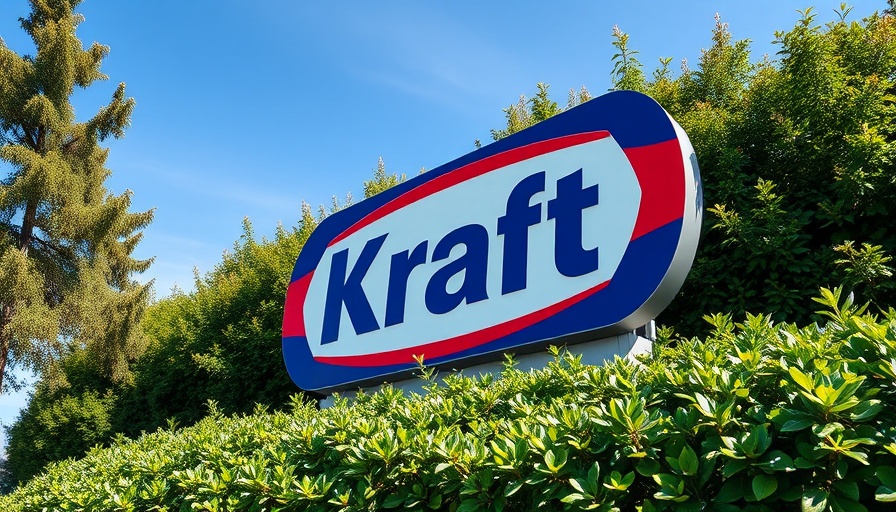 Kraft sign amidst greenery reflecting corporate presence.