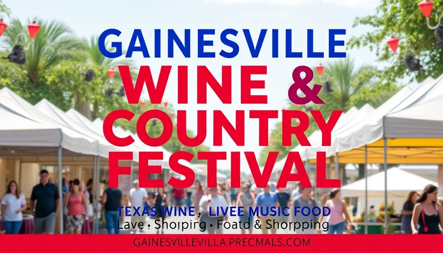 Gainesville Wine Festival Tickets announcement poster with festival details.