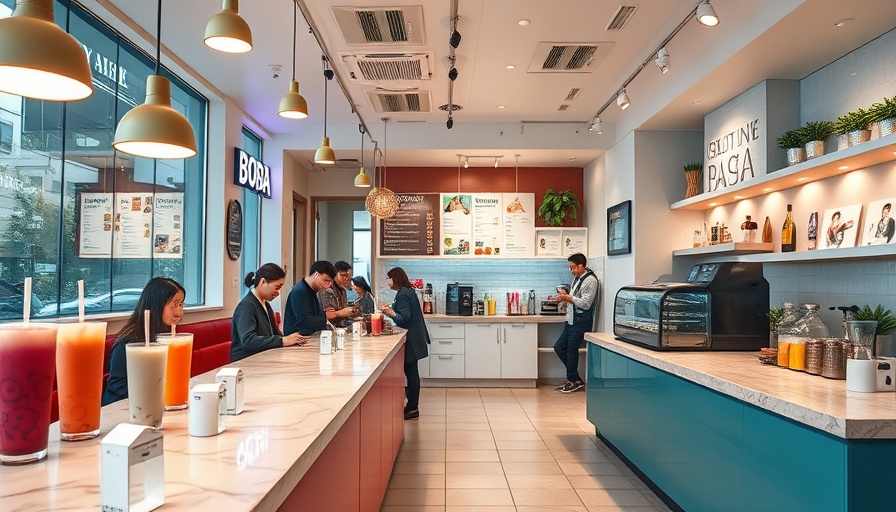 Interior of Teaspoon boba shop in Cedar Park with customers enjoying drinks.