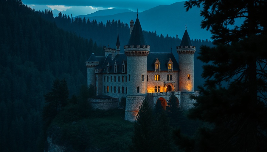 Castle illuminated at dusk against darkened hills, VDARE misuse of funds lawsuit.