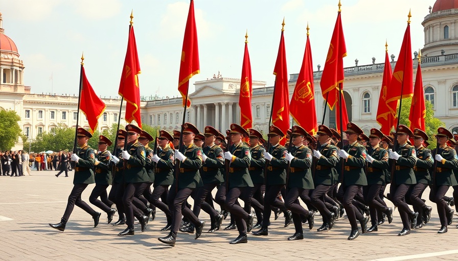China military parade showcasing innovations with disciplined soldiers and flags.