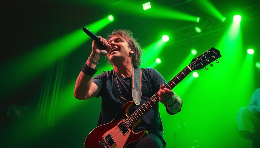 Energetic rock concert with vibrant green lights at a San Antonio cultural event.
