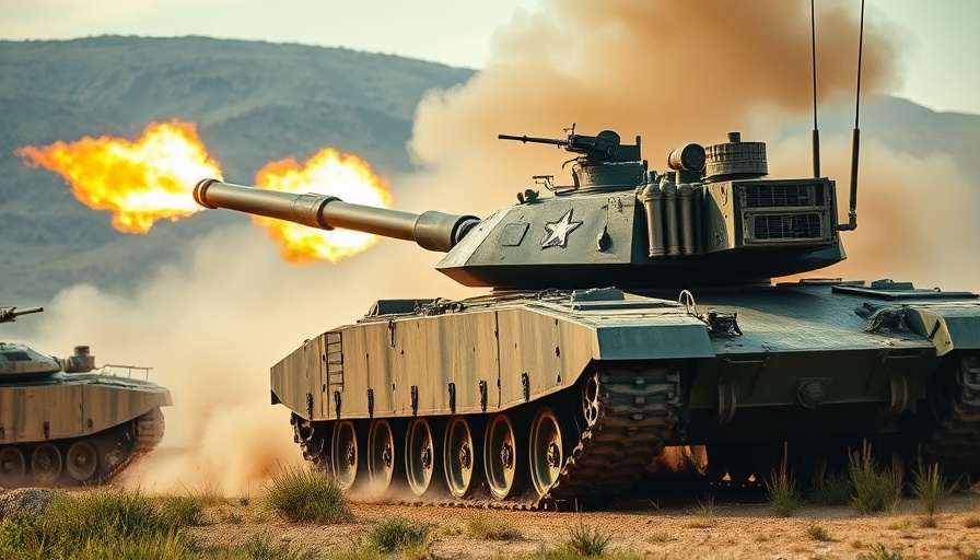 Military tank firing in rugged terrain; U.S. policy Central Asia Russo-Ukraine War.