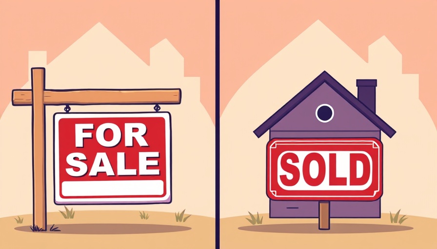 Cartoon illustration of a 'For Sale' sign transitioning to 'Sold' for Houston deed fraud case.