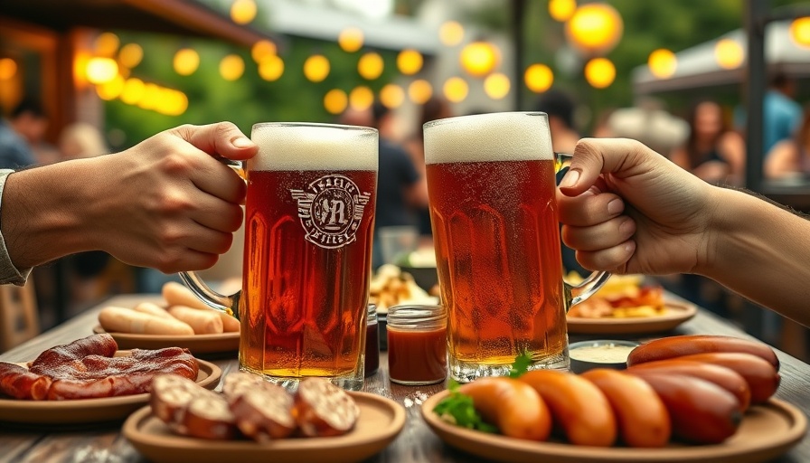 Beer mugs and food on a table at Easy Tiger relaunch in Austin.
