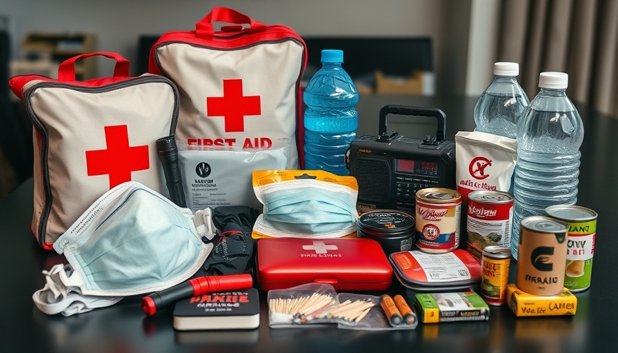 Community preparedness in Austin: emergency kit essentials neatly arranged.