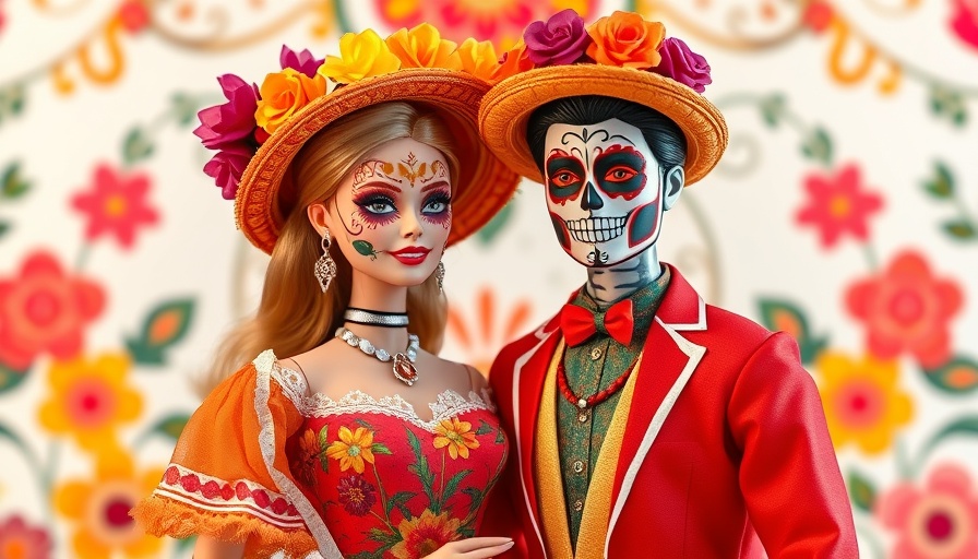 Vibrant Día de los Muertos Barbie Ken dolls in festive attire.